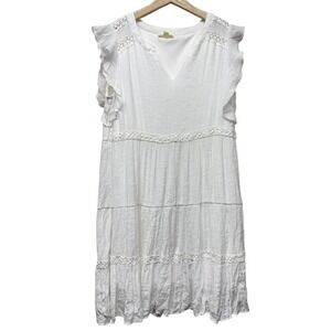 Indigo Rose Dress Women L White Tiered Coastal Boho Cottagecore Milkmaid Crochet